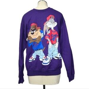 Looney Tunes Bugs Bunny Tasmanian Devil Baseball Purple Crewneck Vintage Sweater